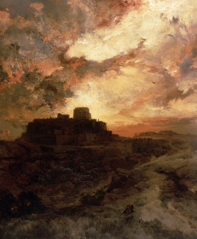 Zonsondergang, Pueblo del Walpe, Arizona, 1880 door Thomas Moran